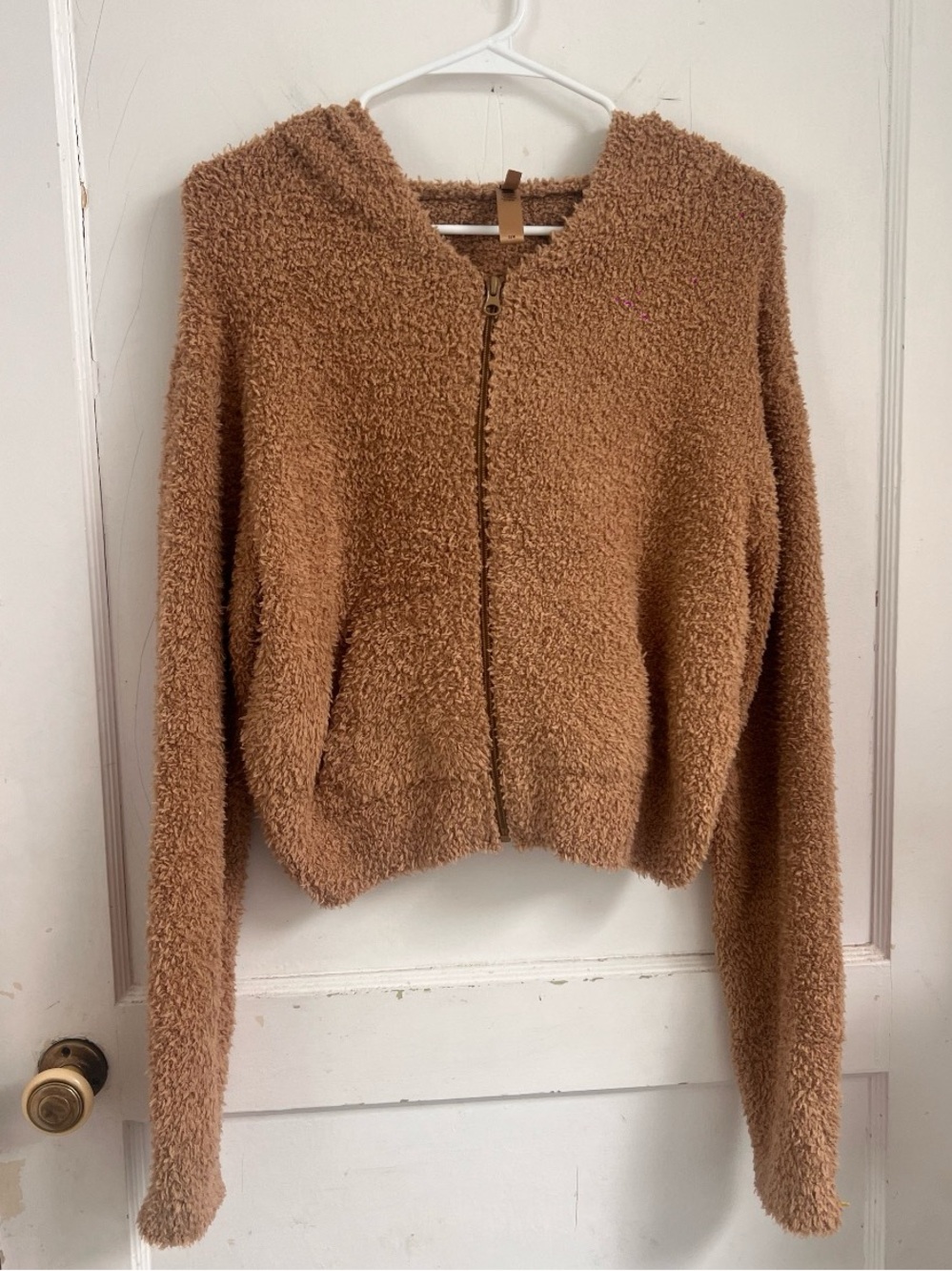 Skims Cozy Knit Teddy Sherpa zip-up hoodie in a camel Size S/ M
